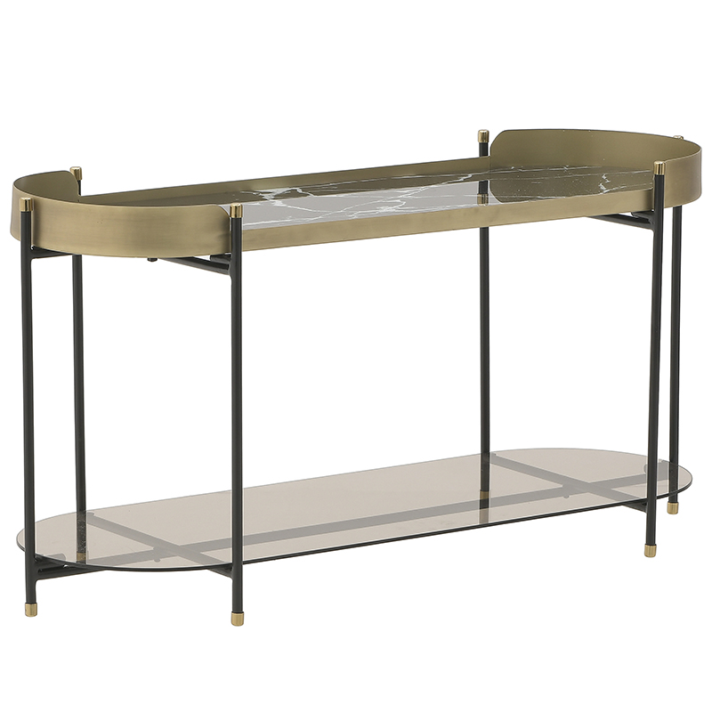 Кофейный стол Neale Coffee Table Золотой Черный Черный Мрамор Nero в Барнауле | Loft Concept 