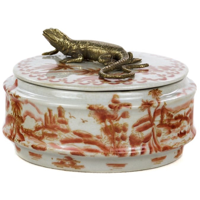 Шкатулка Box Bronze Lizard Chinoiserie Белый Бронза Коралловый Шкатулка Box Bronze Lizard Chinoiserie Белый Бронза Коралловый в Барнауле | Loft Concept