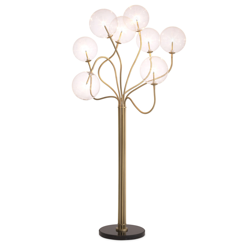 Торшер Eichholtz Floor Lamp Elon Латунь Античная полированная Прозрачное Стекло Черный Мрамор Nero Торшер Eichholtz Floor Lamp Elon Латунь Античная полированная Прозрачное Стекло Черный Мрамор Nero в Барнауле | Loft Concept
