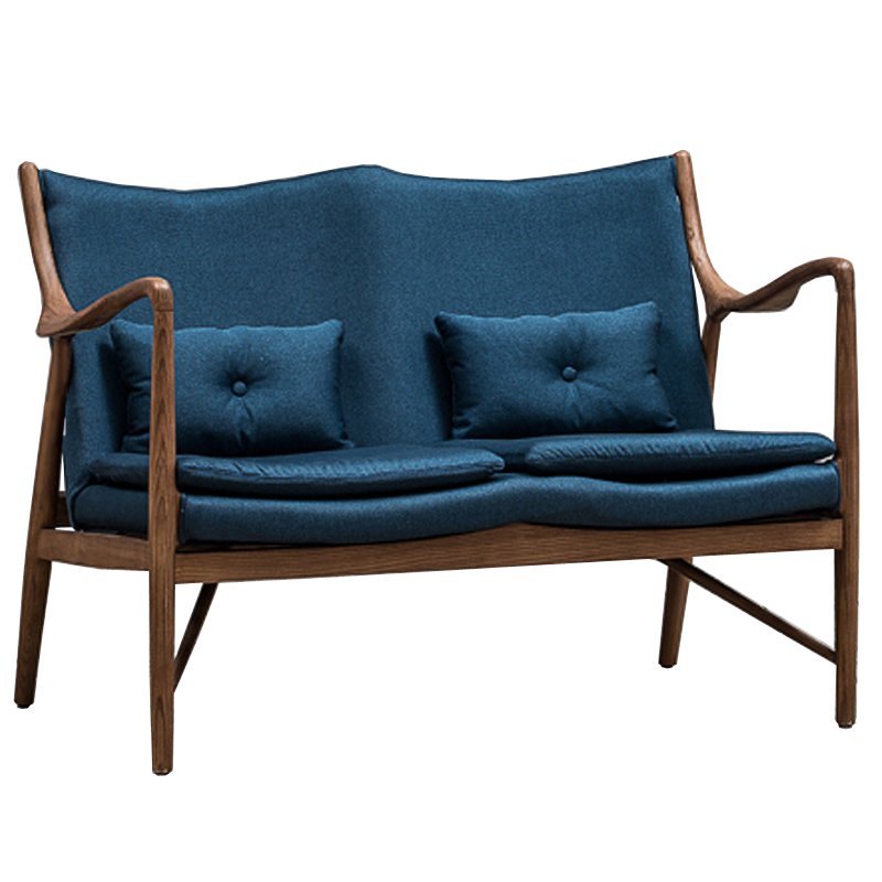 Диван Makeshift Loveseat Sofa blue linen Синий Дерево Табак Диван Makeshift Loveseat Sofa blue linen Синий Дерево Табак в Барнауле | Loft Concept