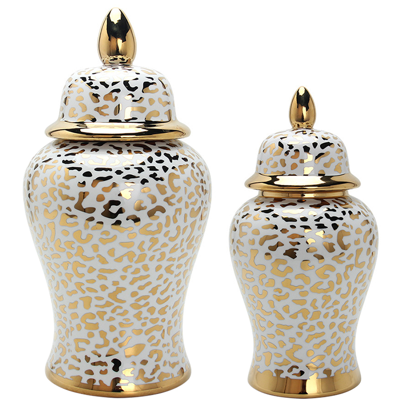 Ваза с крышкой Leopard Print Gold Vase Белый Глянцевое золото Ваза с крышкой Leopard Print Gold Vase Белый Глянцевое золото в Барнауле | Loft Concept
