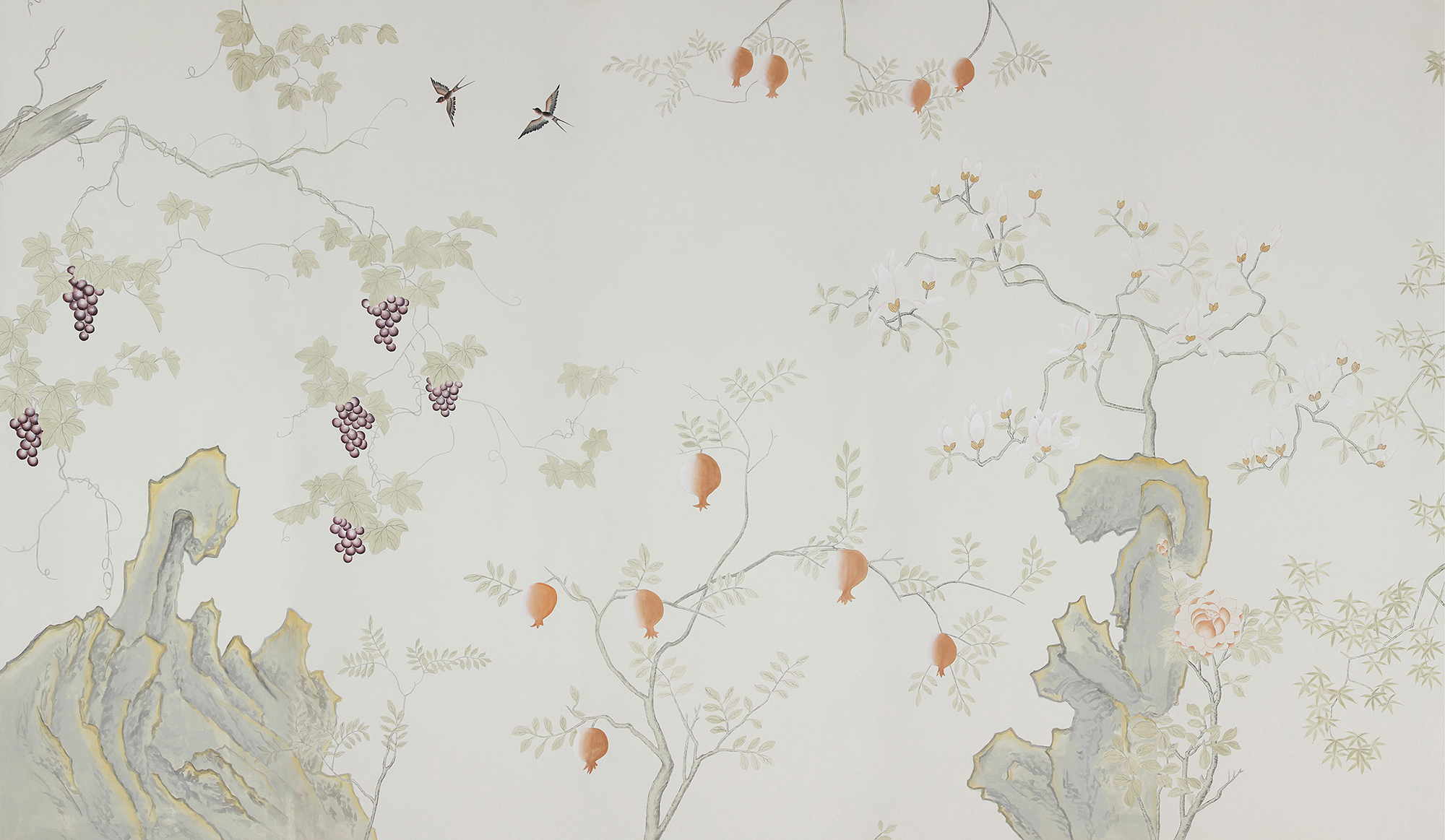 Обои ручная роспись Summer Night Blossom Colourway SC-122 on Bleached white dyed silk Обои ручная роспись Summer Night Blossom Colourway SC-122 on Bleached white dyed silk - постер Loft-Concept в Барнауле