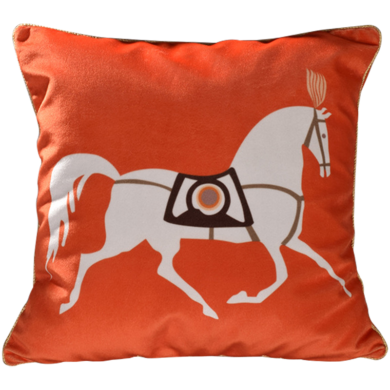 Декоративная подушка Hermes Horse 79 Оранжевый Белый Коричневый Декоративная подушка Hermes Horse 79 Оранжевый Белый Коричневый в Барнауле | Loft Concept