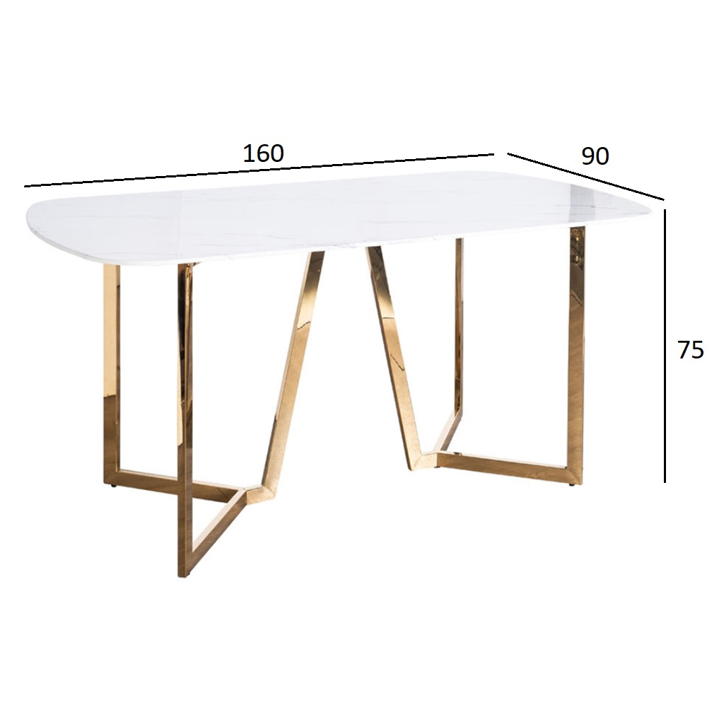 Стол обеденный белый с золотыми глянцевыми ножками Laconic White Table Стол обеденный белый с золотыми глянцевыми ножками Laconic White Table в Барнауле