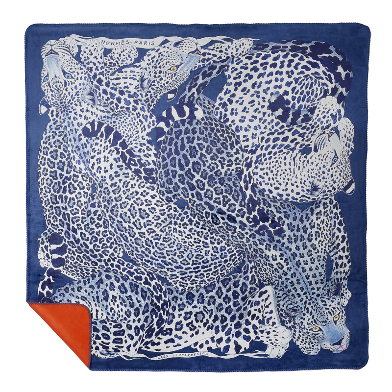 Плед Hermes Leopards Blue Синий Оранжевый Плед Hermes Leopards Blue Синий Оранжевый в Барнауле | Loft Concept