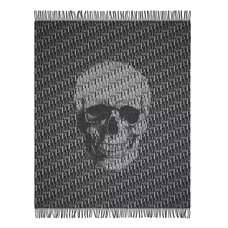 Плед Philipp Plein Plaid Cashmere Plein Черный Серый Плед Philipp Plein Plaid Cashmere Plein Черный Серый в Барнауле | Loft Concept