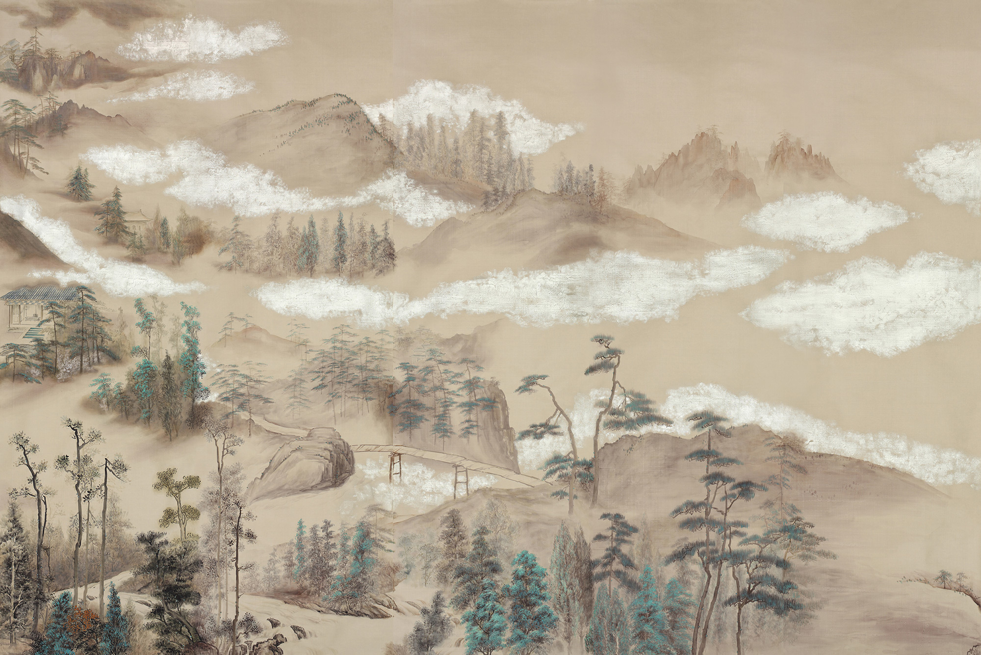Обои ручная роспись Mountains Above Clouds Colourway SC-234 on Raw Silk dyed silk Обои ручная роспись Mountains Above Clouds Colourway SC-234 on Raw Silk dyed silk - постер Loft-Concept в Барнауле