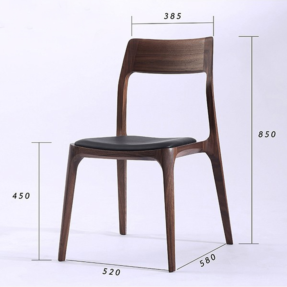 Стул деревянный с мягким сиденьем из черной натуральной кожи Moon Walnut Furniture в Барнауле