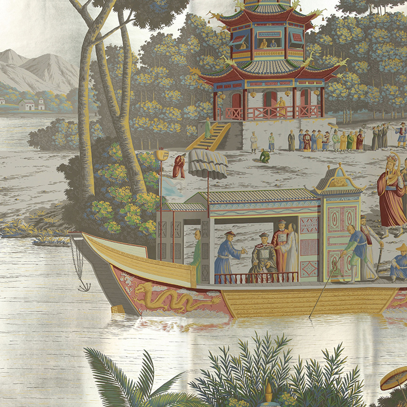Обои ручная роспись Procession Chinoise Special Colourway on White Metal gilded paper Обои ручная роспись Procession Chinoise Special Colourway on White Metal gilded paper в Барнауле | Loft Concept