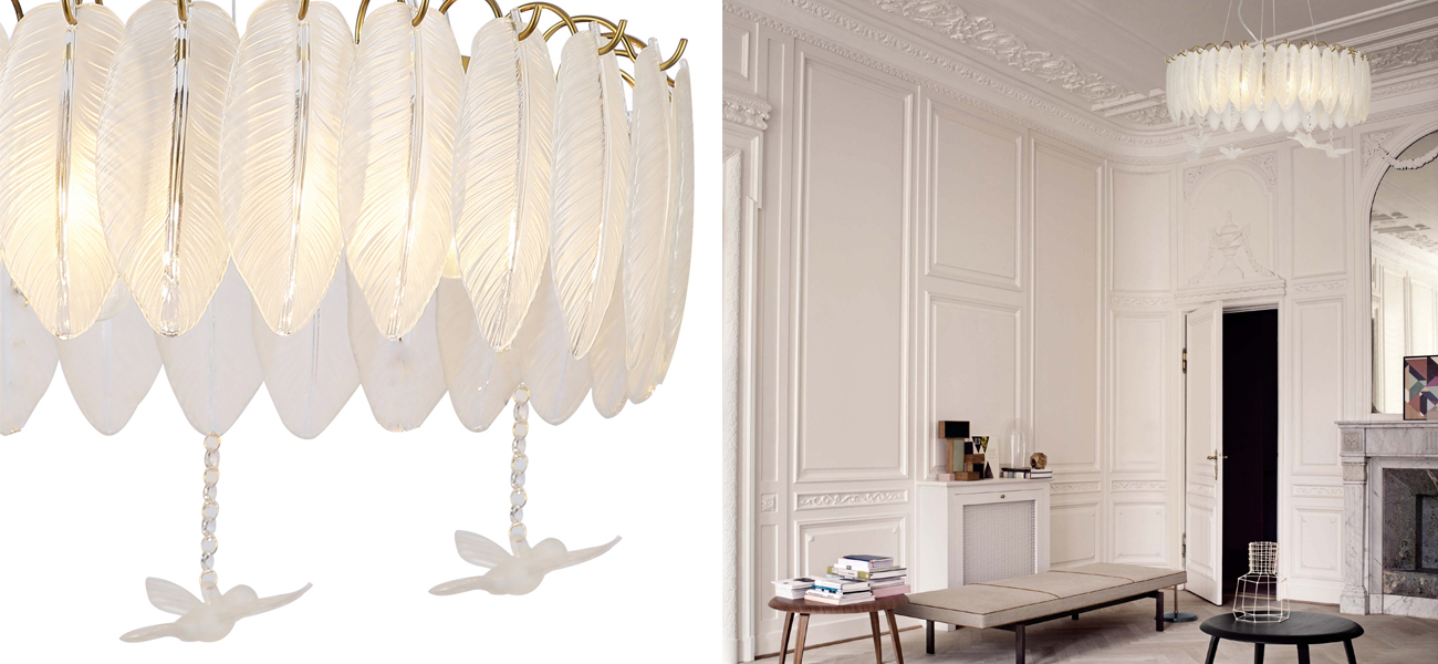 Люстра с перьями из полупрозрачного стекла Songbirds - фото