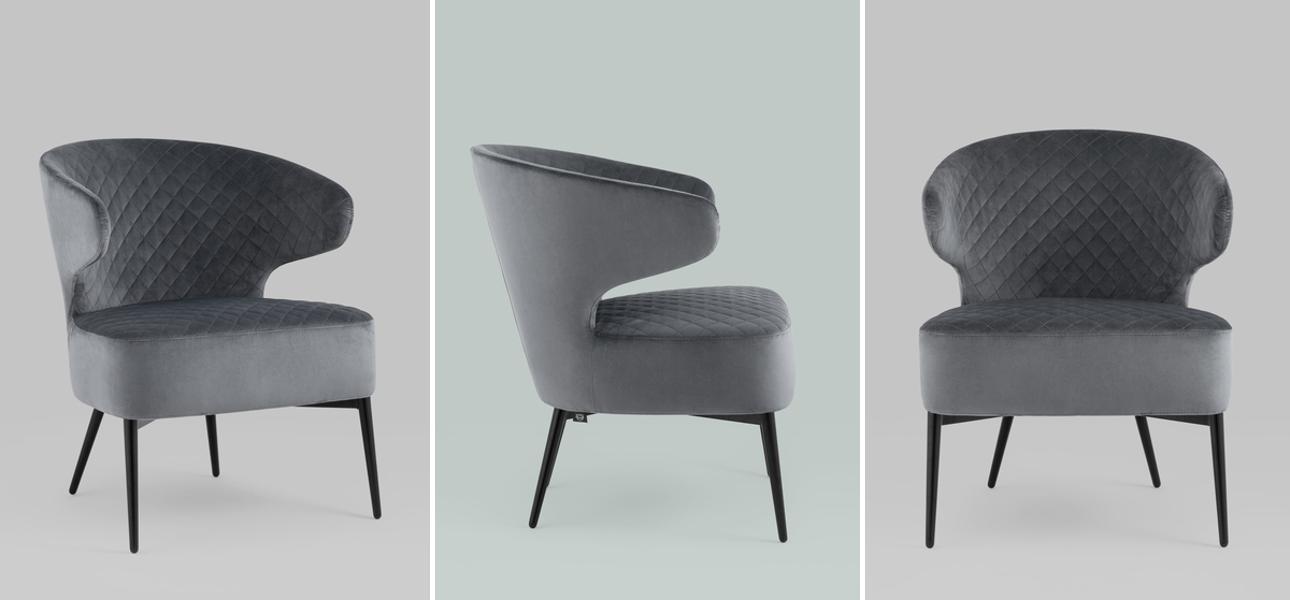 Кресло Estella тёмно-серый велюр - фото