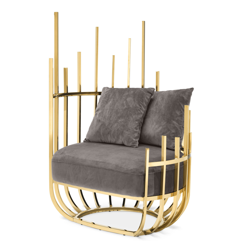 Кресло Eichholtz Chair Santorini Left Серый Глянцевое золото Кресло Eichholtz Chair Santorini Left Серый Глянцевое золото в Барнауле | Loft Concept