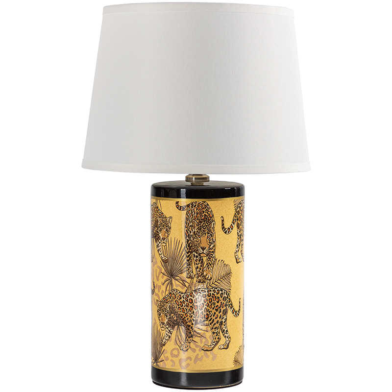 Настольная лампа с абажуром Leopard Lampshade Yellow White Желтый Белый Черный в Барнауле | Loft Concept 