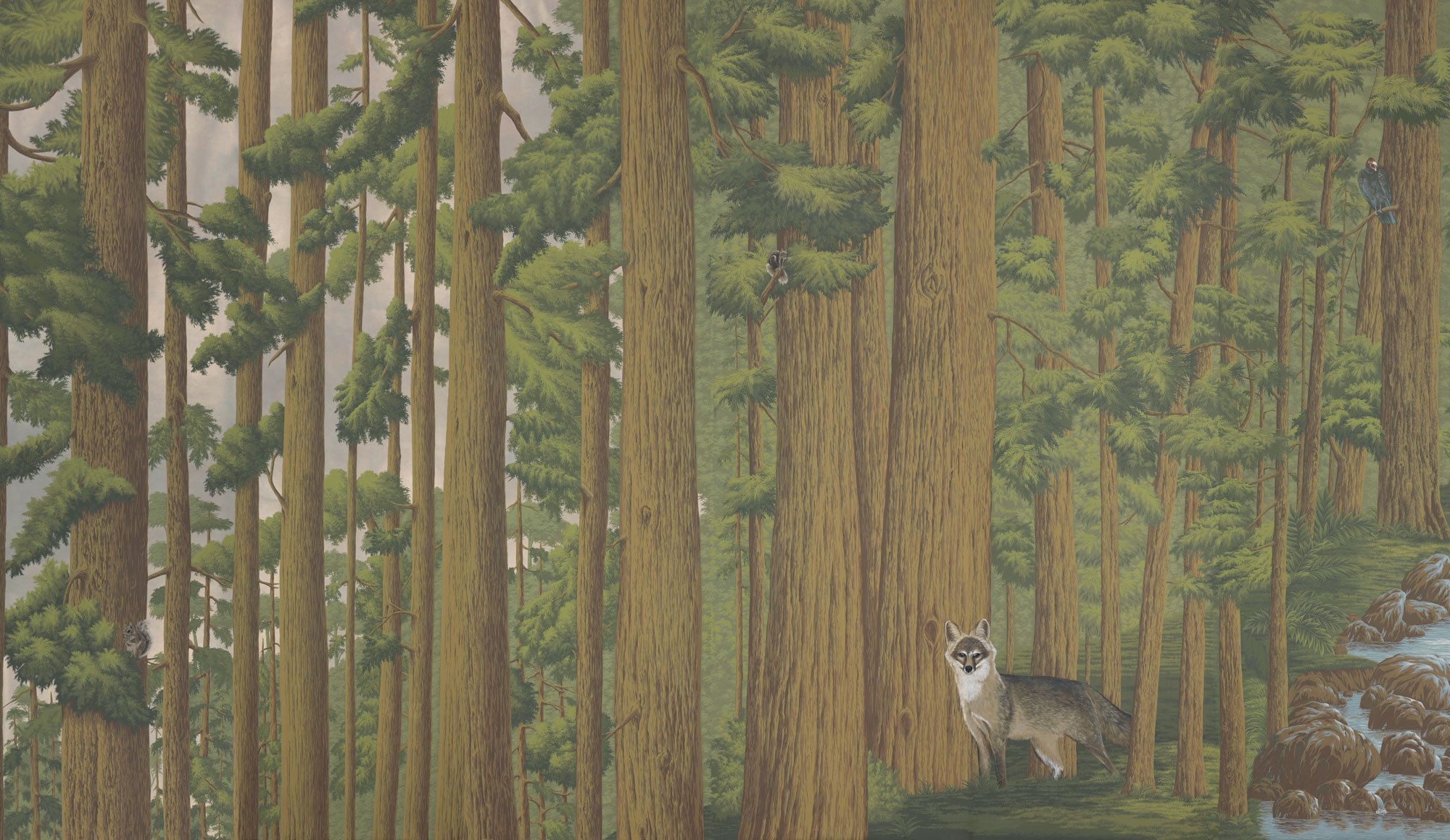 Обои ручная роспись Redwoods Roberts on Brushed Gold gilded paper Обои ручная роспись Redwoods Roberts on Brushed Gold gilded paper - постер Loft-Concept в Барнауле