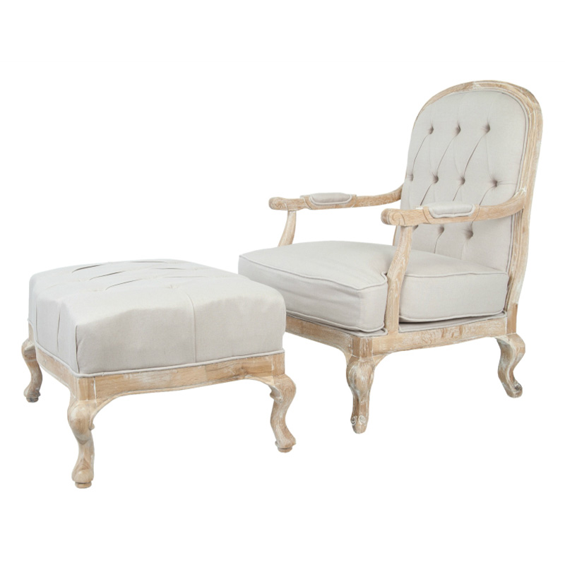 Кресло с пуфом с мягкой обивкой из льна Edward Armchair beige Бежевый Коричневый Кресло с пуфом с мягкой обивкой из льна Edward Armchair beige Бежевый Коричневый в Барнауле | Loft Concept
