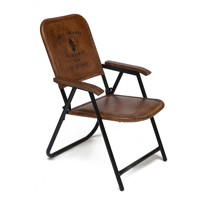 Складной кожаный стул Industrial Folding buffalo leather chair Коричневый Черный Складной кожаный стул Industrial Folding buffalo leather chair Коричневый Черный в Барнауле | Loft Concept