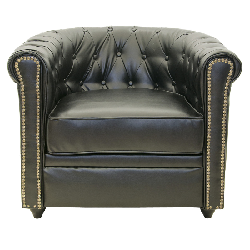 Кресло кожаное с мягкими подлокотниками на 4-х деревянных ножках Logan Leather Armchair black 2 Черный в Барнауле | Loft Concept 