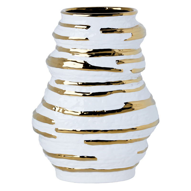 Ваза белая с рельефной поверхностью и золотыми полосами Vase Beehive Белый Золотой Ваза белая с рельефной поверхностью и золотыми полосами Vase Beehive Белый Золотой в Барнауле | Loft Concept