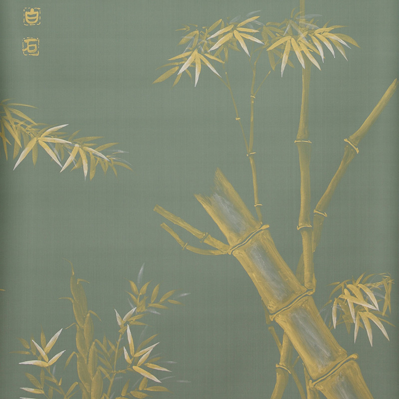 Обои ручная роспись Bamboo Golden on Blue grey dyed silk Обои ручная роспись Bamboo Golden on Blue grey dyed silk в Барнауле | Loft Concept