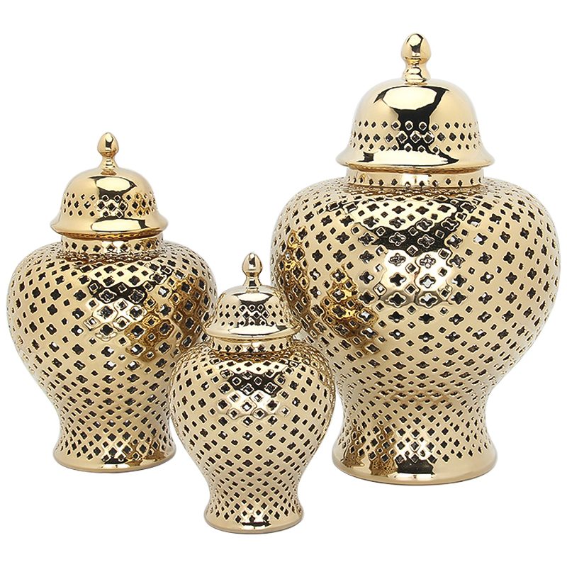 Ваза с крышкой Gold Ceramic Carving Vase Глянцевое золото Ваза с крышкой Gold Ceramic Carving Vase Глянцевое золото в Барнауле | Loft Concept