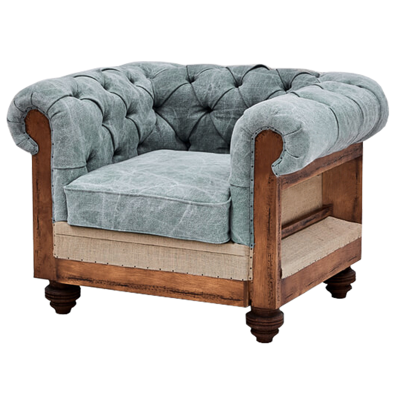 Кресло Deconstructed Chesterfield Armchair Gray Blue Серо-голубой Коричневый Бежево-серый Кресло Deconstructed Chesterfield Armchair Gray Blue Серо-голубой Коричневый Бежево-серый в Барнауле | Loft Concept