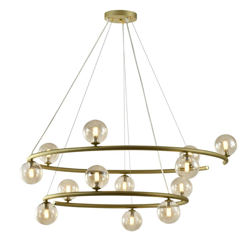 Большая люстра с двумя ярусами Bubble Glass Gold Золотой Янтарный Большая люстра с двумя ярусами Bubble Glass Gold Золотой Янтарный в Барнауле | Loft Concept