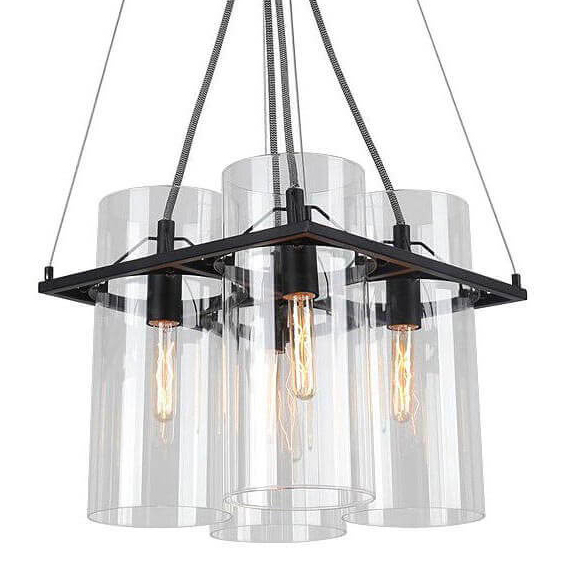 Люстра Glass Cylinder Chandelier Прозрачный Черный Люстра Glass Cylinder Chandelier Прозрачный Черный в Барнауле | Loft Concept