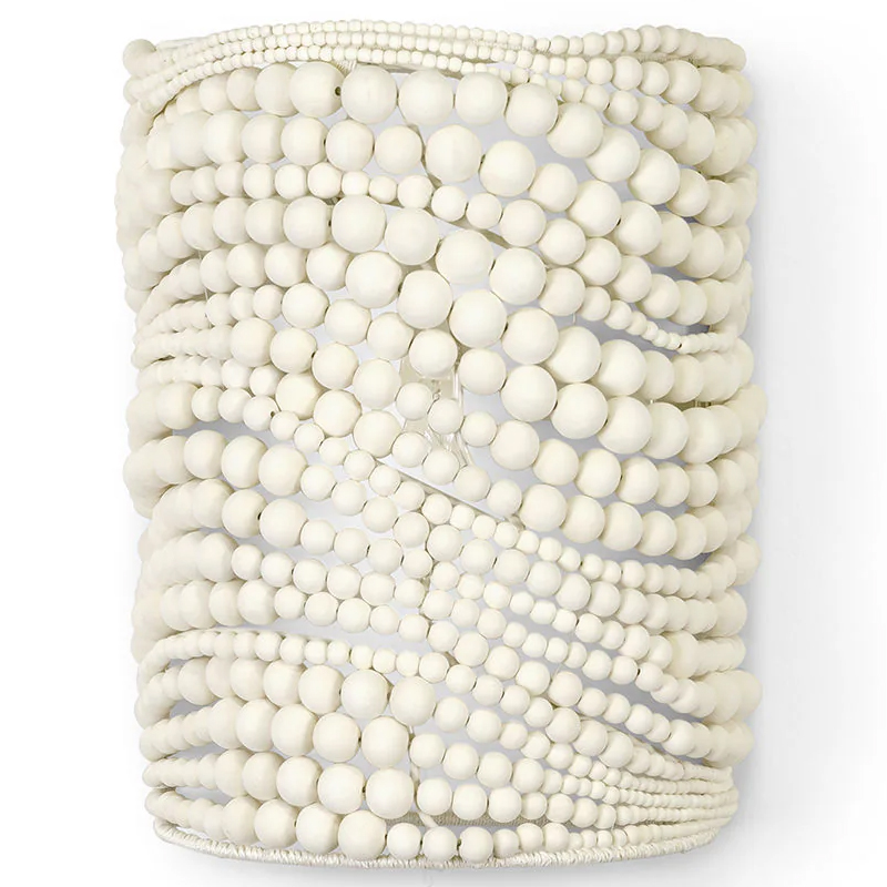 Настенный бра декорированный деревянными белыми круглыми бусинами White Wooden Beads Wall Lamp Белый Настенный бра декорированный деревянными белыми круглыми бусинами White Wooden Beads Wall Lamp Белый в Барнауле | Loft Concept