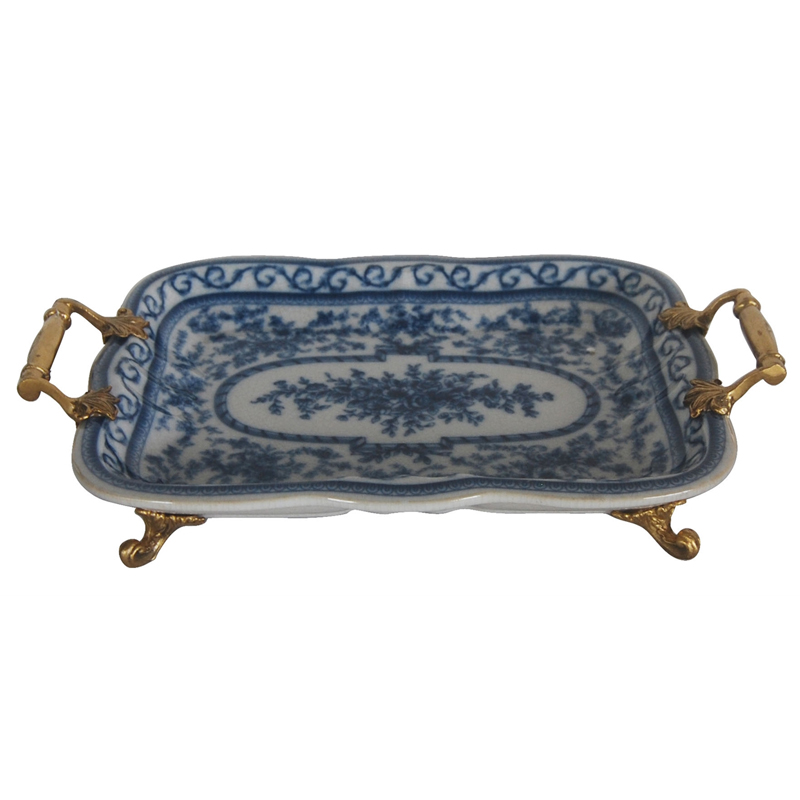 Поднос Blue and Bronze Handles Белый Синий Бронза в Барнауле | Loft Concept 