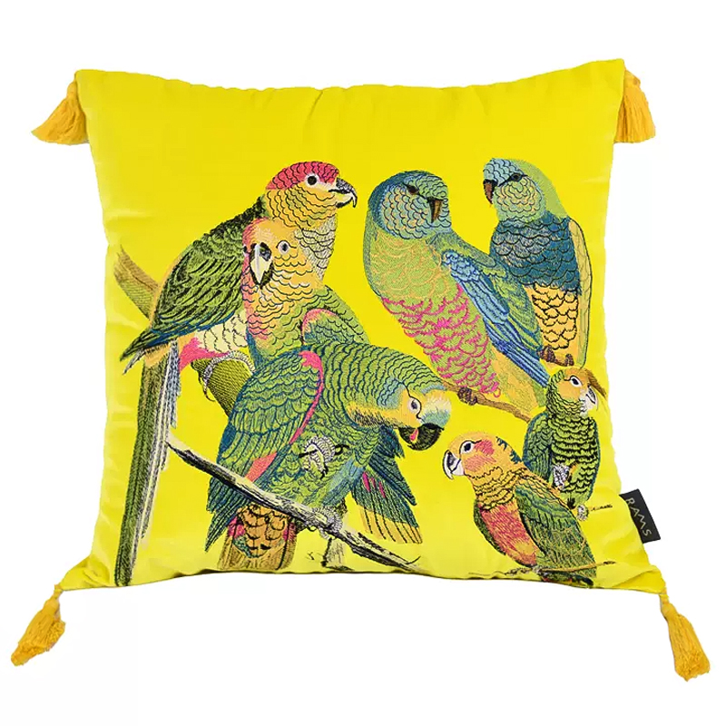 Декоративная подушка с вышивкой Embroidery Parrots Pillow Yellow Желтый Мульти Декоративная подушка с вышивкой Embroidery Parrots Pillow Yellow Желтый Мульти в Барнауле | Loft Concept