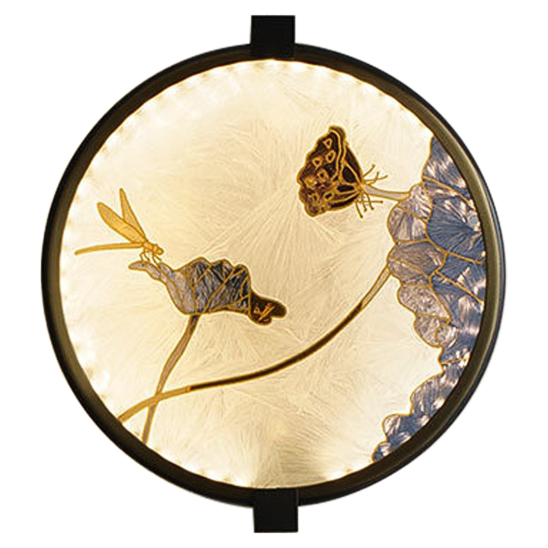 Настенный светильник Lotus Flowers and Dragonfly Round Wall Lamp Черный Латунь Бежевый Серый в Барнауле | Loft Concept 