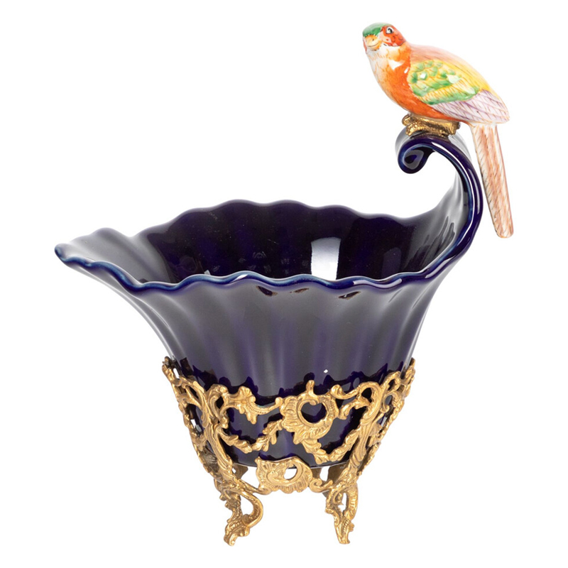 Чаша темно-синего цвета из фарфора с разноцветной птичкой Eden Garden porcelain and bronze Темно-синий Бронза Мульти Чаша темно-синего цвета из фарфора с разноцветной птичкой Eden Garden porcelain and bronze Темно-синий Бронза Мульти в Барнауле | Loft Concept