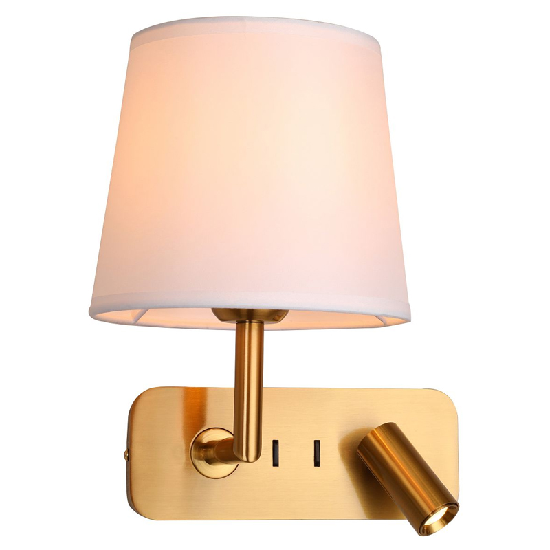 Бра с абажуром Trumpet Lamp Brass 2 лампы Латунь Белый Бежевый Бра с абажуром Trumpet Lamp Brass 2 лампы Латунь Белый Бежевый в Барнауле | Loft Concept