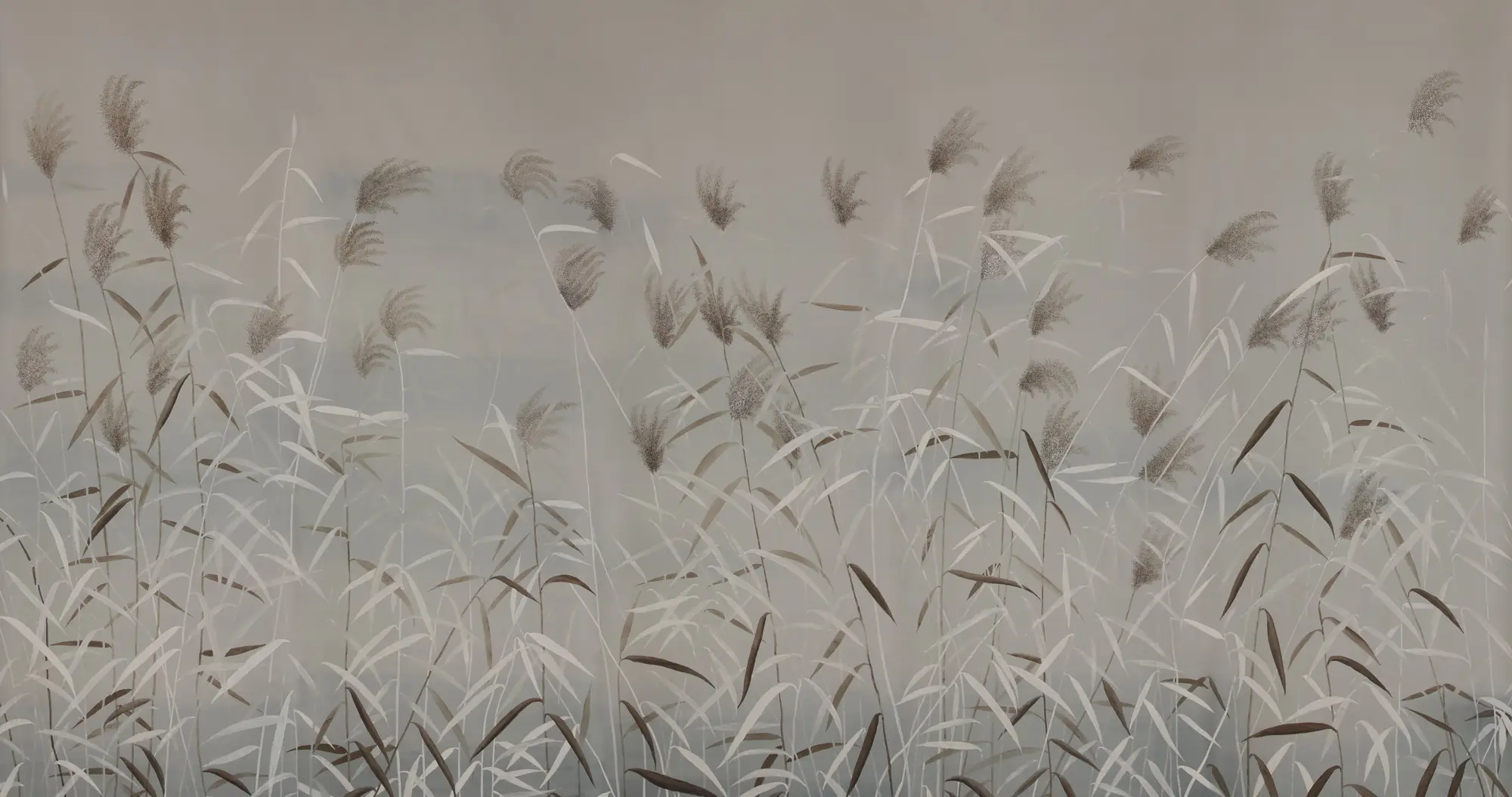 Обои ручная роспись Wild Grasses Special Colourway on Pale Grey dyed silk Обои ручная роспись Wild Grasses Special Colourway on Pale Grey dyed silk - постер Loft-Concept в Барнауле