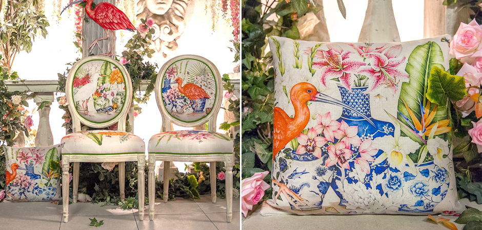 Декоративная подушка Flowers and Scarlet Ibis Pillow Декоративная подушка Flowers and Scarlet Ibis Pillow - Loft-Concept в Барнауле