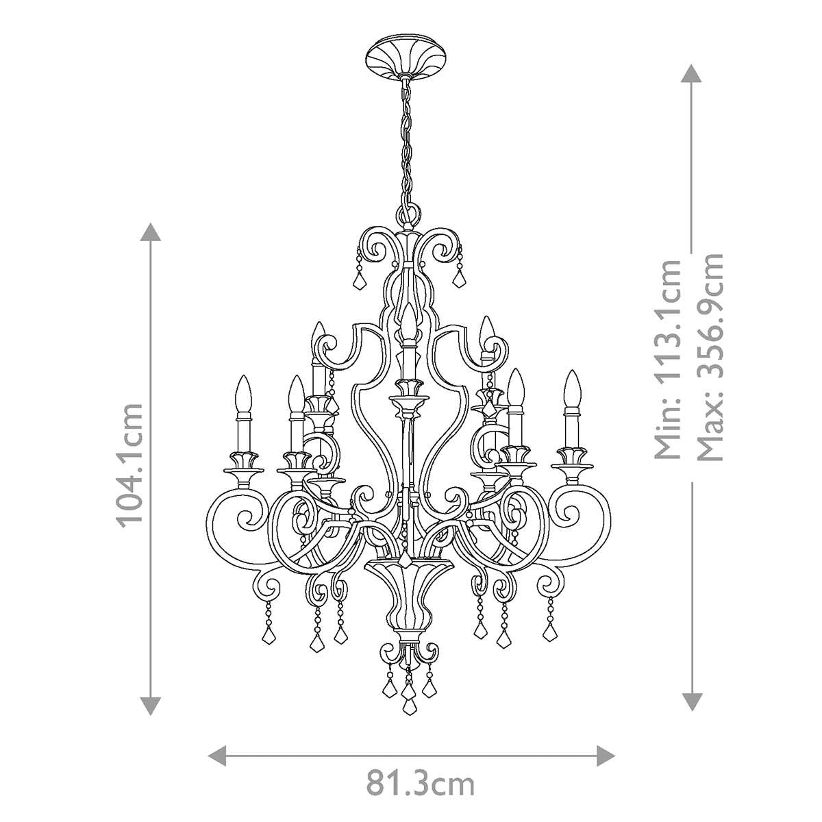 Люстра с подвесками из прозрачного стекла на кованом каркасе бронзового цвета в классическом стиле Quoizel в Барнауле