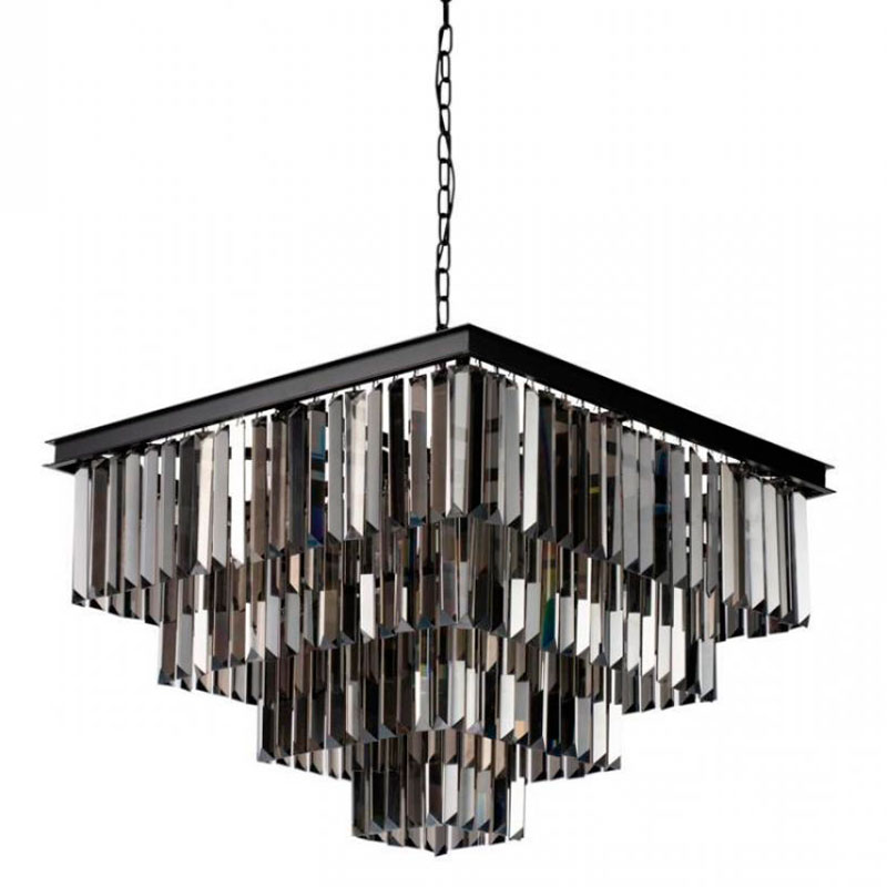 Квадратная Люстра RH 1920s Odeon Black iron Four layers Серое Стекло 60х60 Черный Серый Квадратная Люстра RH 1920s Odeon Black iron Four layers Серое Стекло 60х60 Черный Серый в Барнауле | Loft Concept