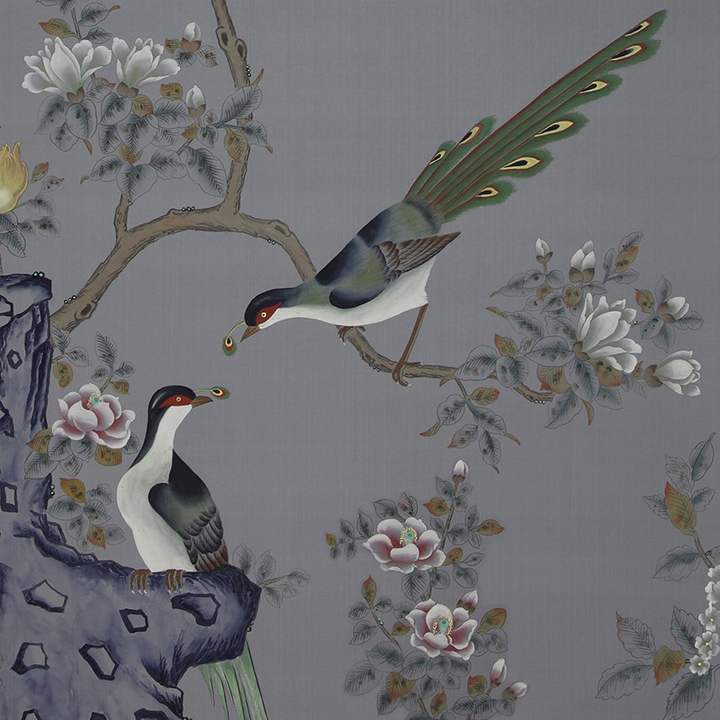 Обои ручная роспись Japanese Garden Original colourway on Gun Metal dyed silk Обои ручная роспись Japanese Garden Original colourway on Gun Metal dyed silk в Барнауле | Loft Concept