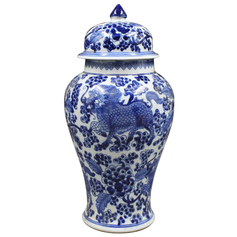 Ваза с крышкой Ceramic Oriental Blue Ornament Dragon Vase Белый Синий Ваза с крышкой Ceramic Oriental Blue Ornament Dragon Vase Белый Синий в Барнауле | Loft Concept