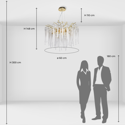 Люстра золотого цвета с декоративными ветками и длинными прозрачными стеклянными подвесами в форме сосулек Droplet Chandelier в Барнауле