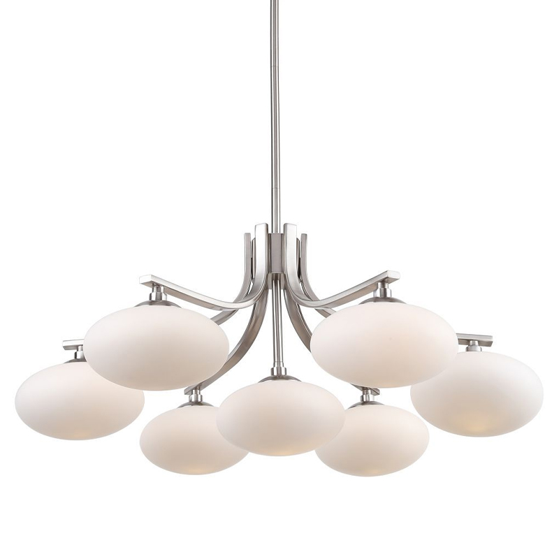 Люстра с овальными белыми плафонами Mushrooms Lamp Никель Белый Люстра с овальными белыми плафонами Mushrooms Lamp Никель Белый в Барнауле | Loft Concept