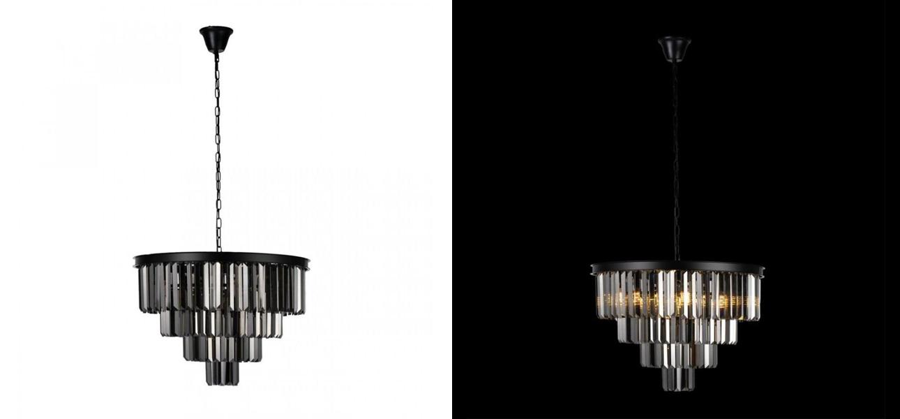 Круглая Люстра Odeon Black iron Four Layers Серое Стекло диаметр 60 см - фото №1