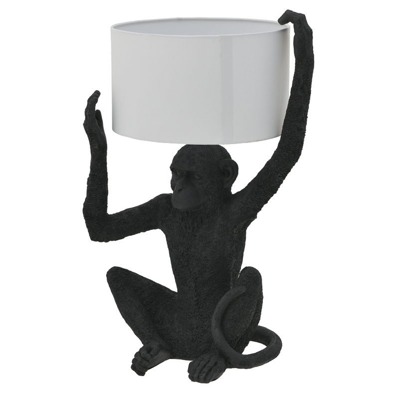 Настольная лампа Black Monkey Holding Lampshade Черный Белый в Барнауле | Loft Concept 