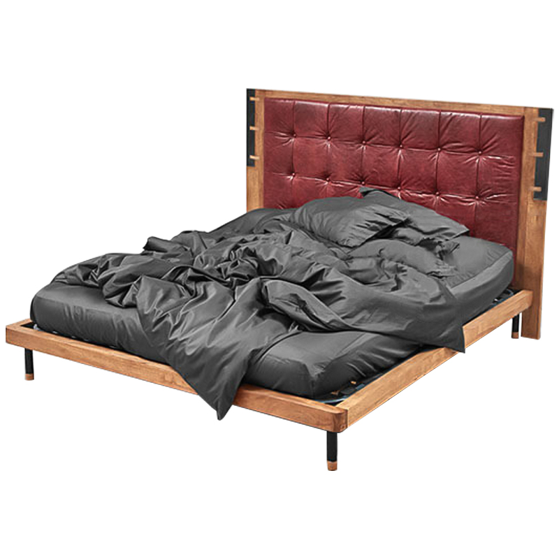 Кровать деревянная с изголовьем из натуральной кожи Kearns Bed Древесина Бургундский красный Кровать деревянная с изголовьем из натуральной кожи Kearns Bed Древесина Бургундский красный в Барнауле | Loft Concept