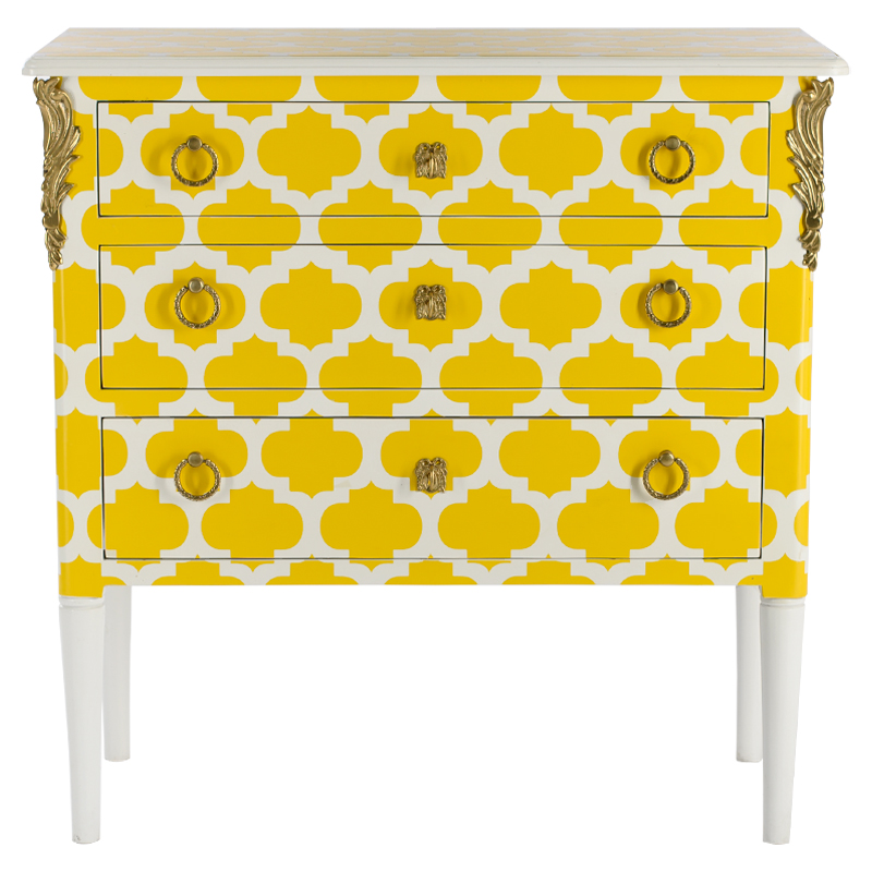 Комод с орнаментом четырехлистник L.XV CHEST OF DRAWERS Garland Желтый Желтый Белый Золотой Комод с орнаментом четырехлистник L.XV CHEST OF DRAWERS Garland Желтый Желтый Белый Золотой в Барнауле | Loft Concept