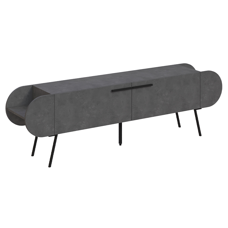 ТВ-тумба серая с 2-мя откидными дверцами и 2-мя открытыми полками CAPSULE TV STAND RETRO GREY Серый Черный ТВ-тумба серая с 2-мя откидными дверцами и 2-мя открытыми полками CAPSULE TV STAND RETRO GREY Серый Черный в Барнауле | Loft Concept