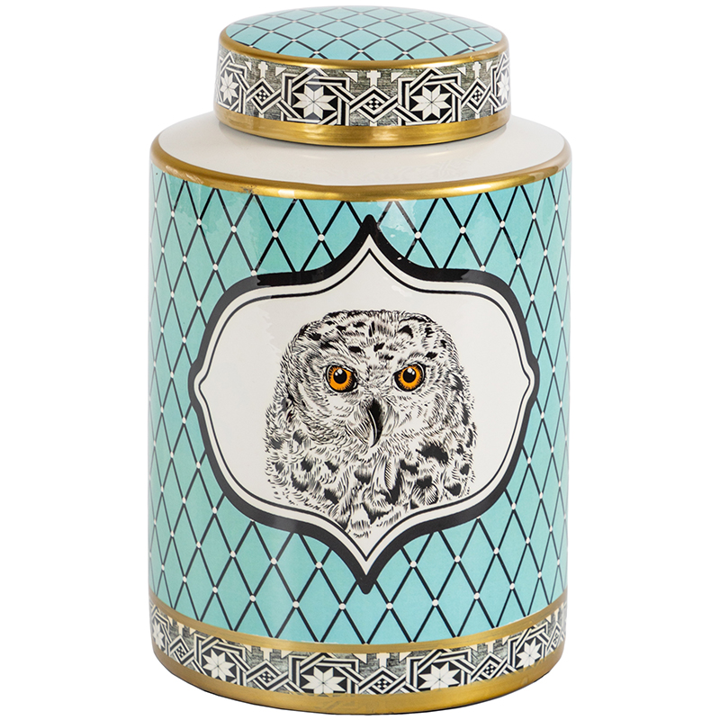 Ваза с крышкой Owl Collection Turquoise Vase Бирюзовый Черно-белый Золотой Ваза с крышкой Owl Collection Turquoise Vase Бирюзовый Черно-белый Золотой в Барнауле | Loft Concept