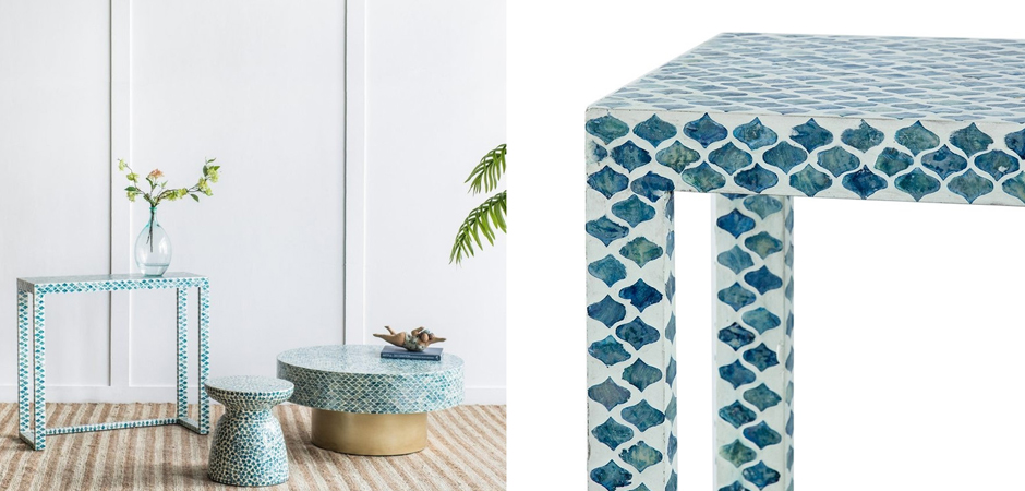 Консоль Bone Inlay Blue из раковин устриц Консоль Bone Inlay Blue из раковин устриц - Loft-Concept в Барнауле