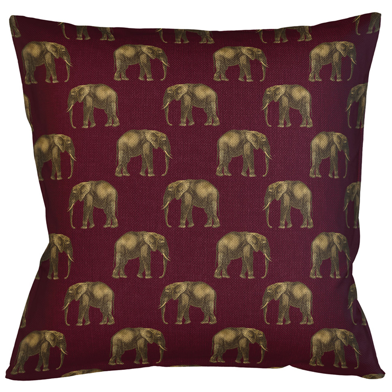 Декоративная подушка с узором из слонов Home Safari Red Коричневый Бургундский красный Декоративная подушка с узором из слонов Home Safari Red Коричневый Бургундский красный в Барнауле | Loft Concept