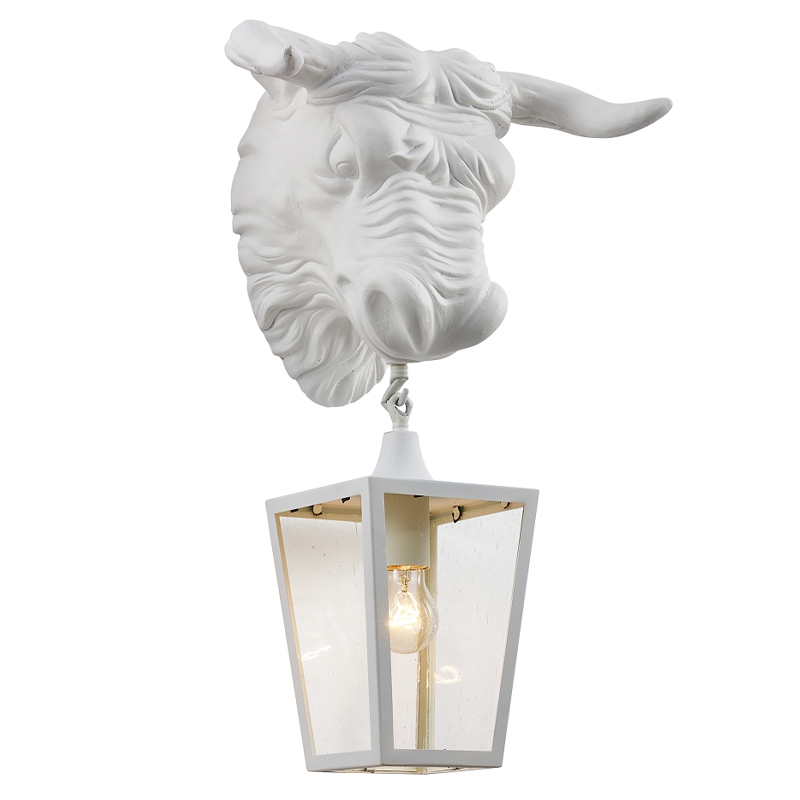 Белый уличный светильник с головой бизона ANIMAL LANTERN Белый Прозрачный в Барнауле | Loft Concept 